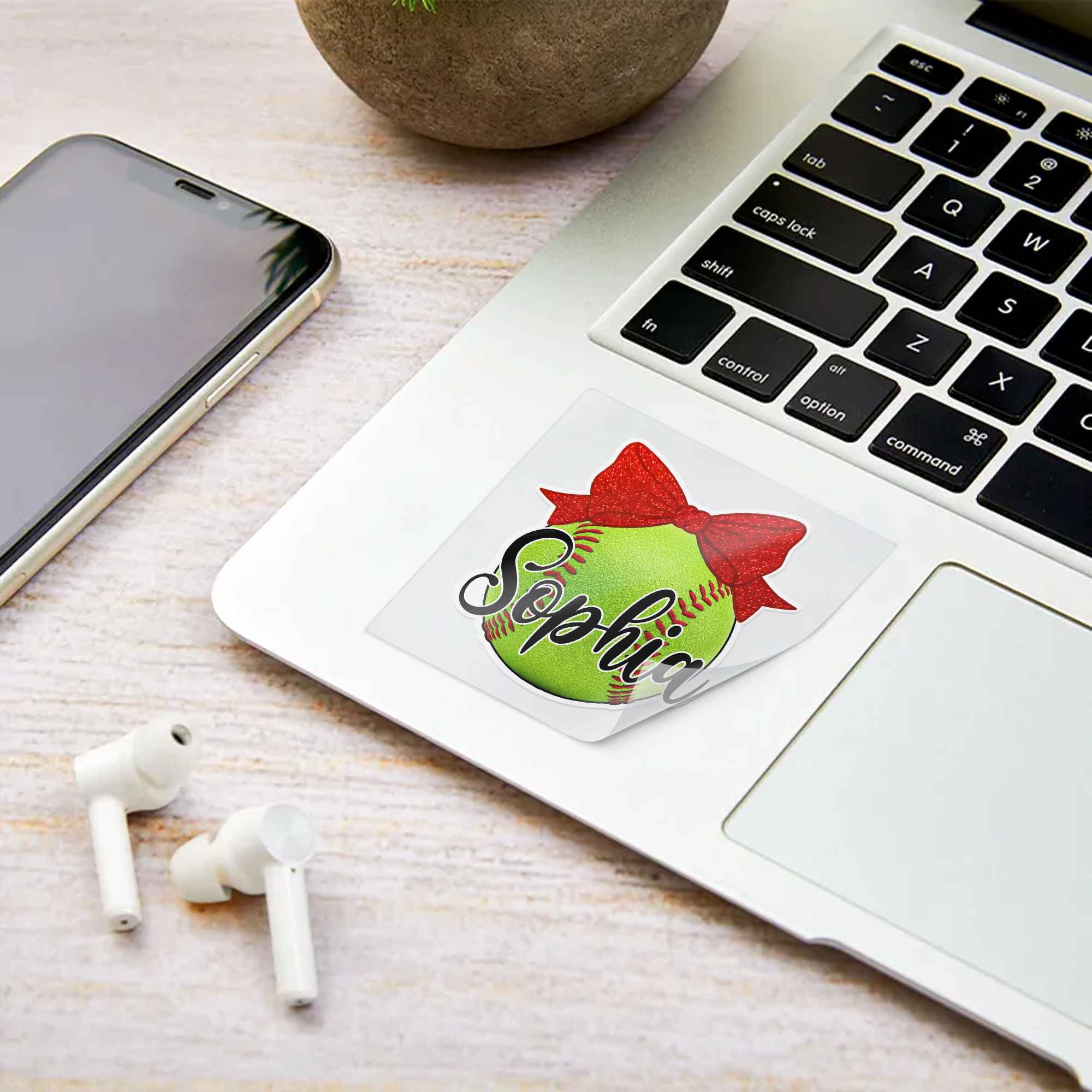 Personalized Tennis Ball Custom Name Coquette Bow Girly Sports Team Gift Sticker 4