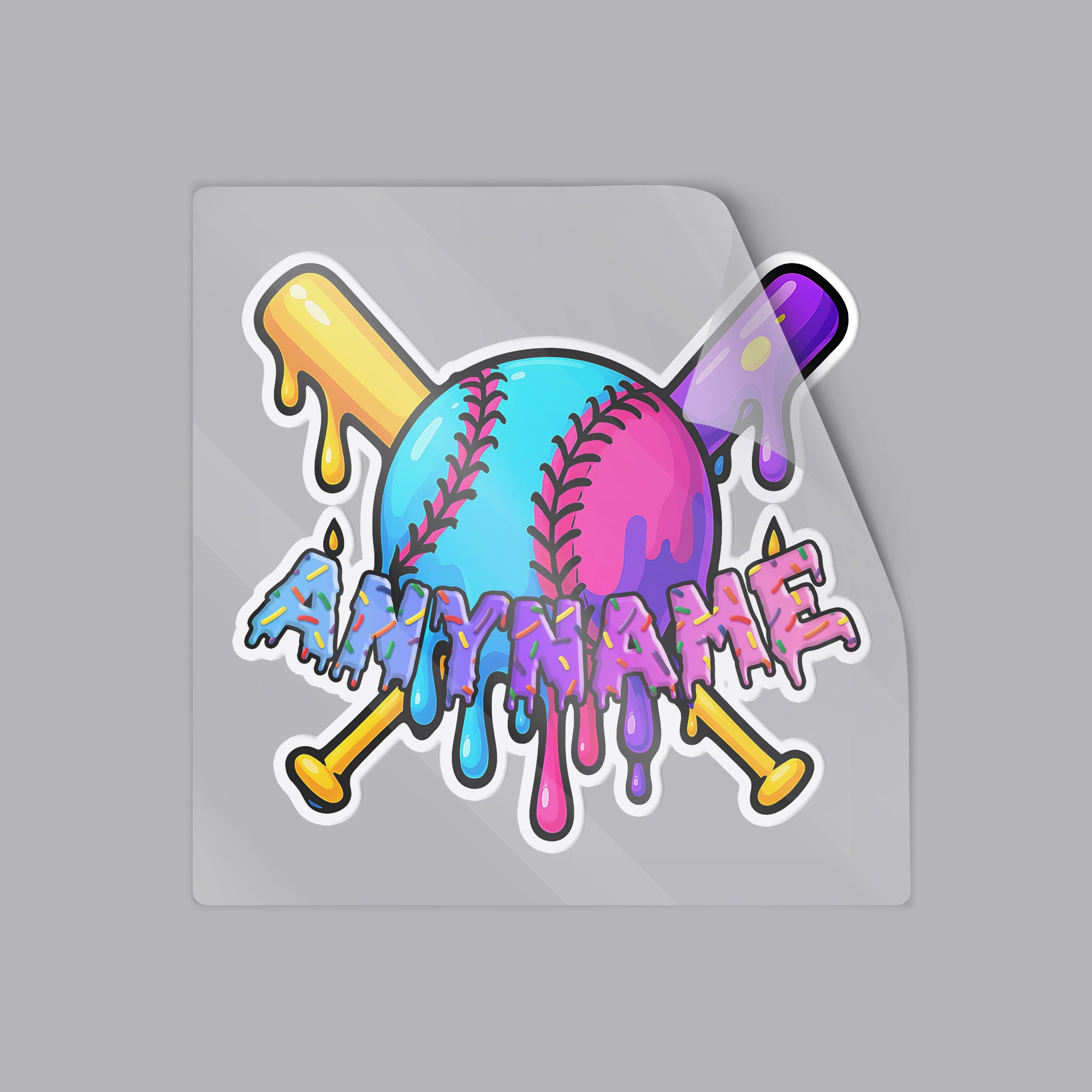 Custom Name Funny Melting Baseball Neon Drip Art Sports Sticker