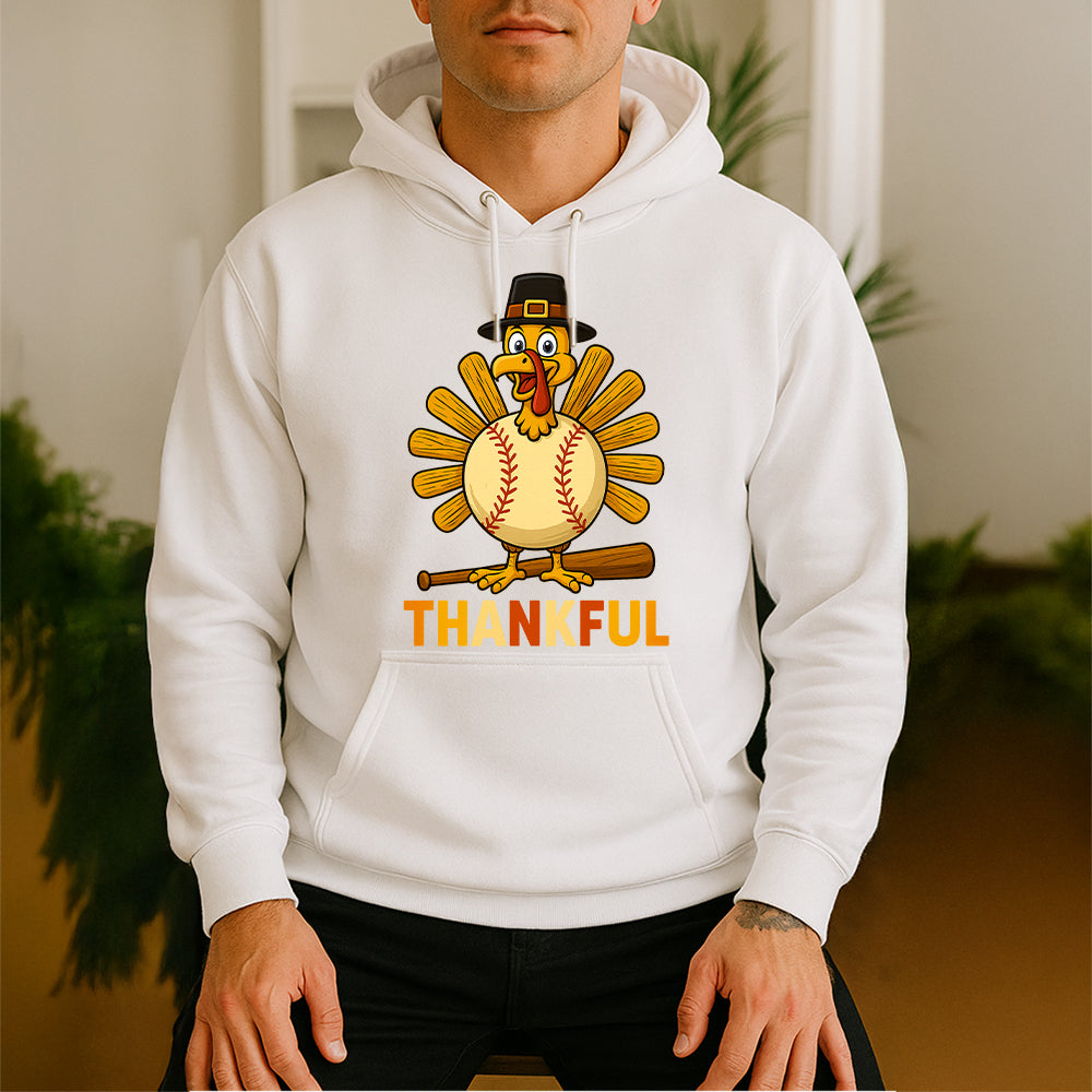 Thanksgiving Turkey Baseball Hoodie – Funny Thankful Fall Sports Fan Gift Hoodie
