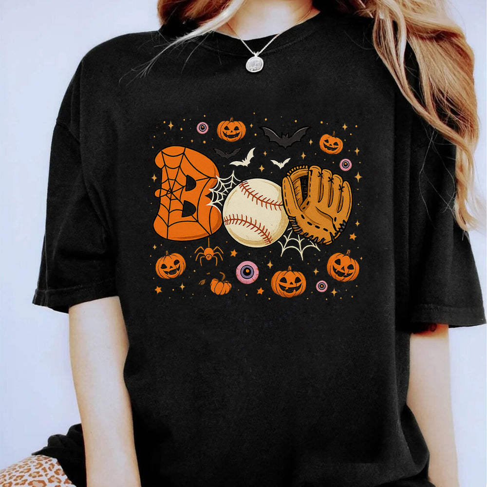 Boo Baseball Halloween Player Catcher Pitcher Spooky T-Shirt 4