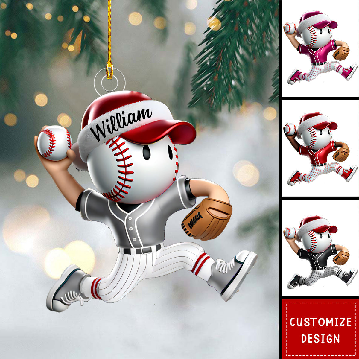 Personalized Baseball Christmas with Santa Hat Gift for Baseball Lover Acrylic Ornament - OR45