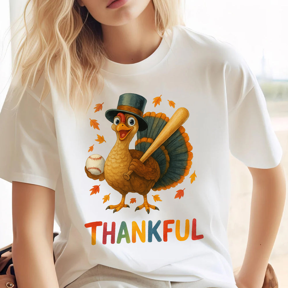 Thanksgiving Turkey Baseball T-Shirt – Funny Thankful Fall Sports Fan Gift T-Shirt 4
