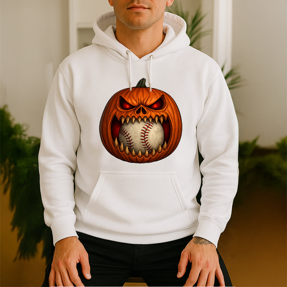 Pumpkin Softball Scary Face Baseball Halloween Hoodie