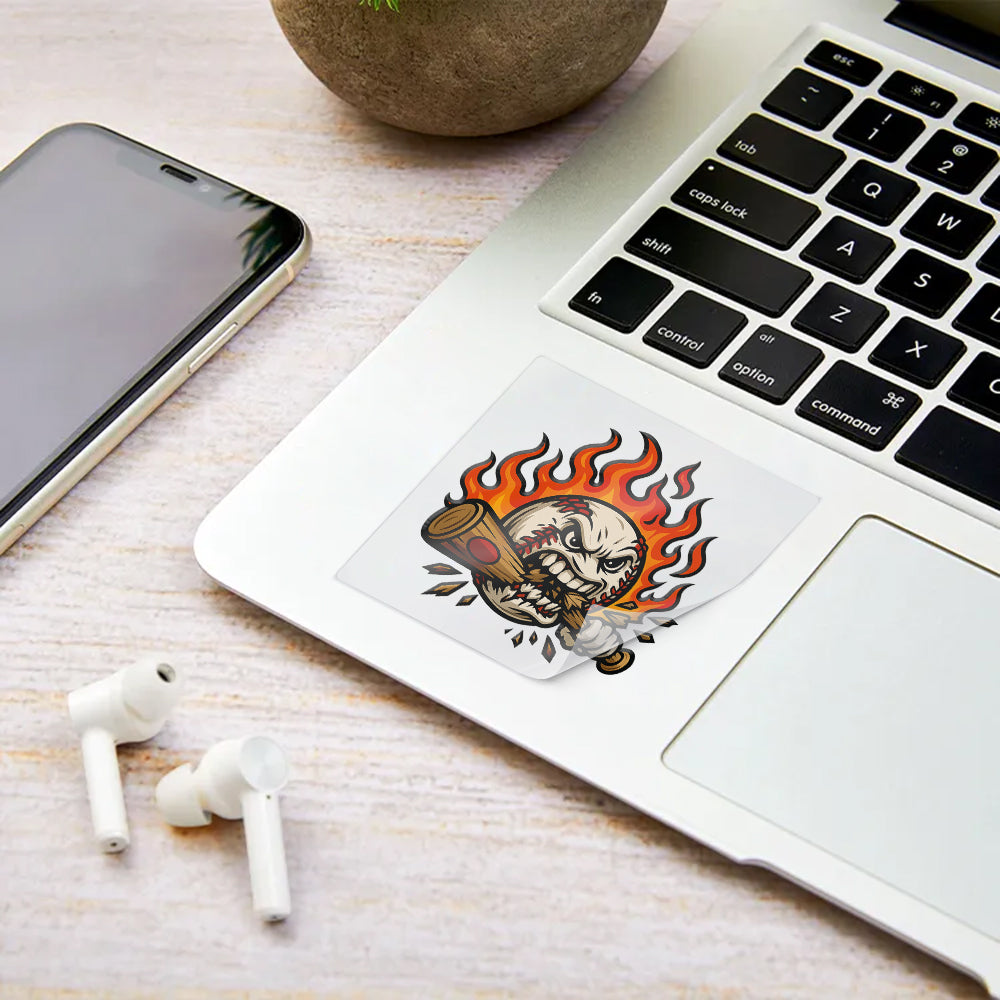 Flaming Angry Baseball Face Sticker – Aggressive Bat Bite Teeth Expression Decal Sticker 4