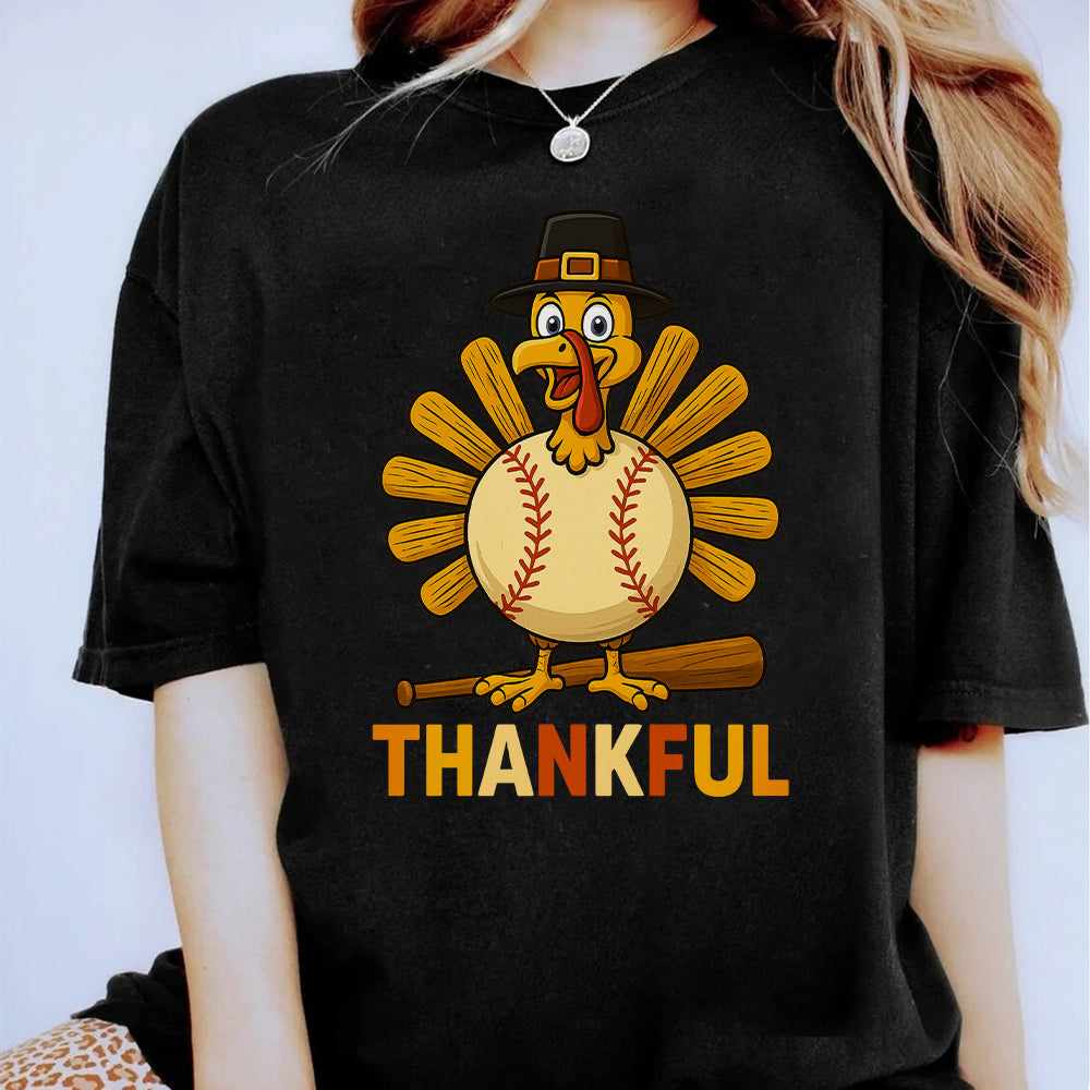 Thanksgiving Turkey Baseball T-Shirt – Funny Thankful Fall Sports Fan Gift T-Shirt 5