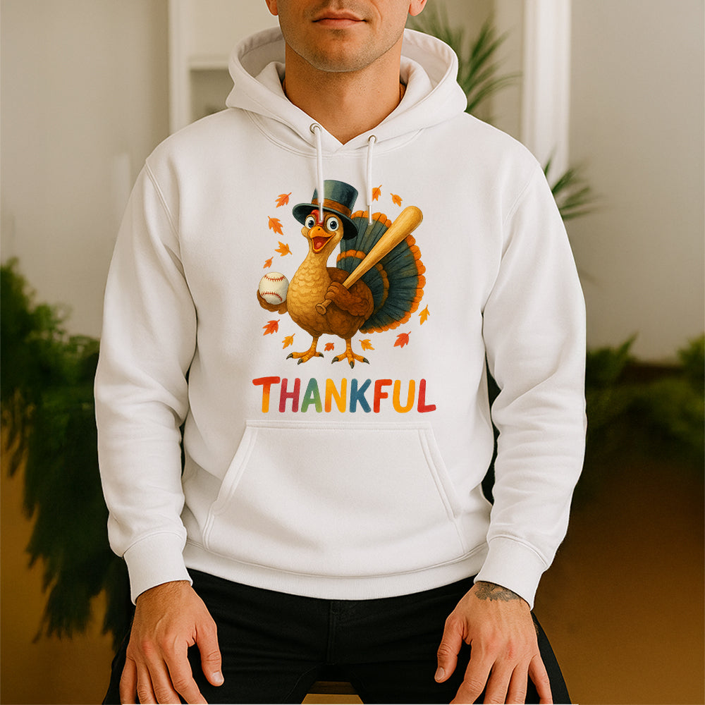 Thanksgiving Turkey Baseball Hoodie – Funny Thankful Fall Sports Fan Gift Hoodie