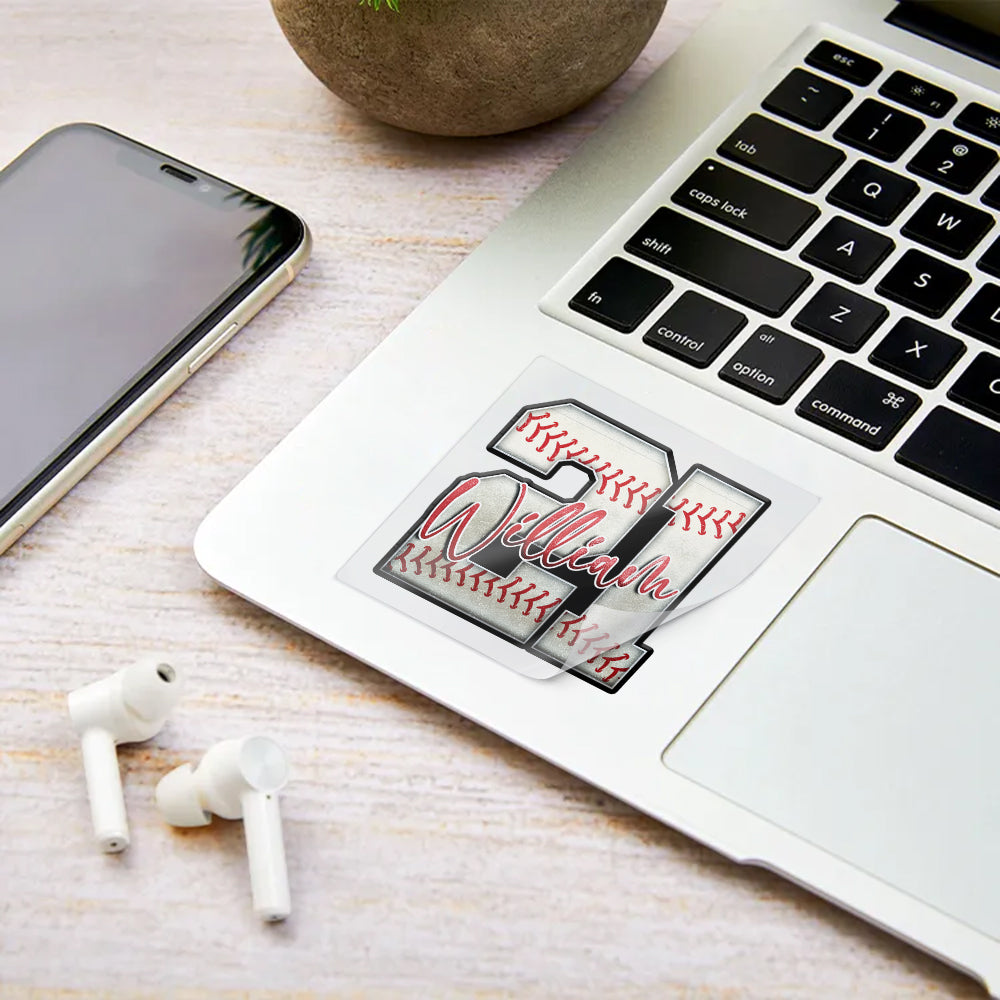 Custom Baseball Sticker – Your Name & Jersey Number Vinyl Decal