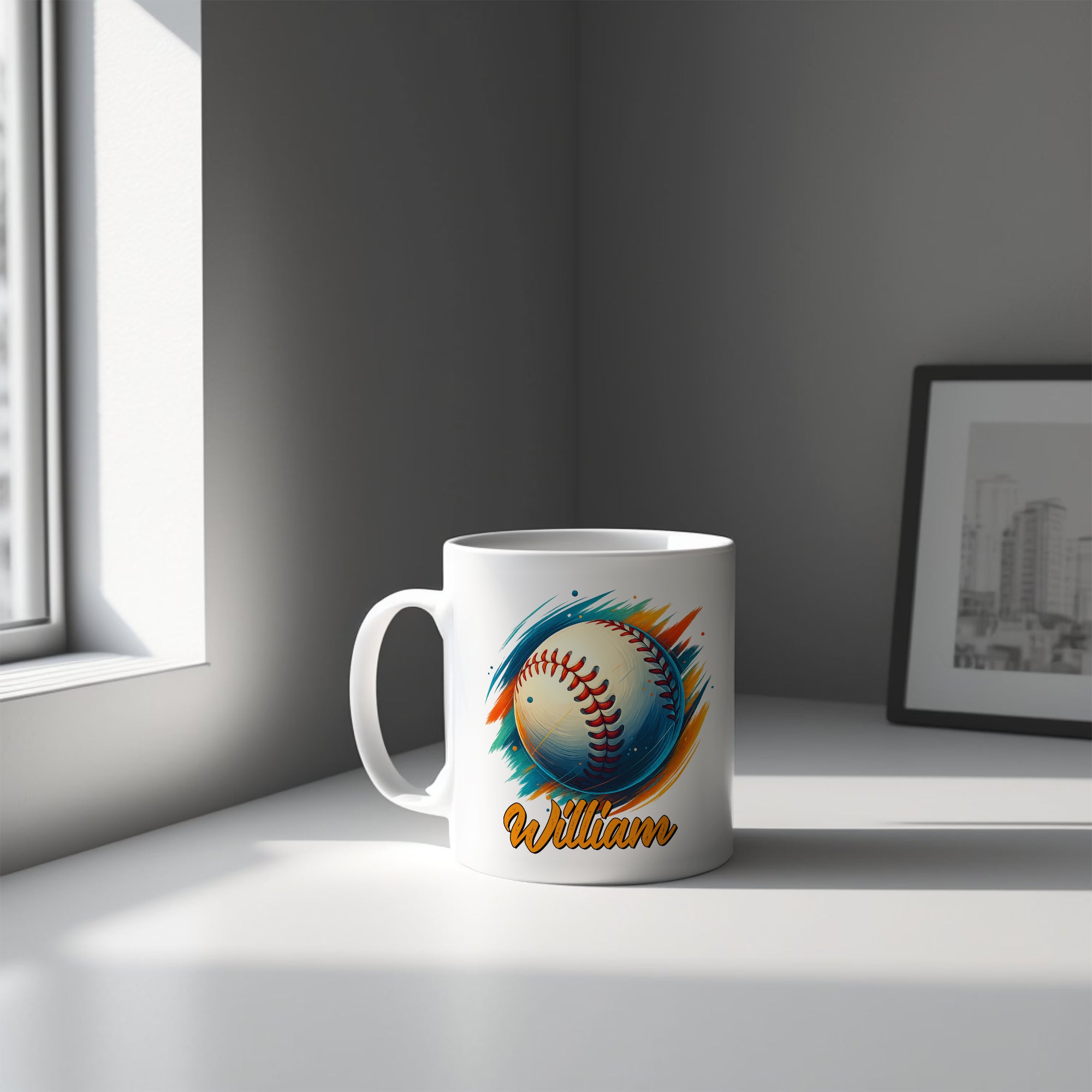 Personalized Baseball Coffee Mug 11oz 15oz, Baseball Sport Team Mug, Customized Baseball Coach Mug, Vibrant Baseball Watercolor Mug 3
