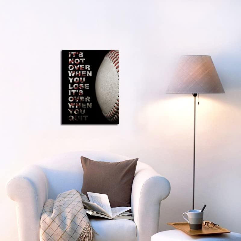 Baseball Quotes Wall Art – Inspirational "It's Not Over When You Lose, It's Over When You Quit" Decor Canvas 6