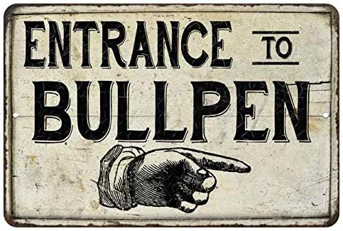 Entrance To Bullpen Sign Vintage Baseball Room Wall Decor Tin Plaque Metal Sign