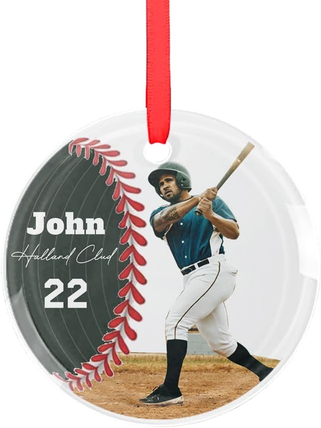 Personalized Baseball Player Glass Ornament, Baseball Coach Gifts, Sport Lover Decorations, Xmas Tree Hanging Ornament, Housewarming Keepsake Ornament