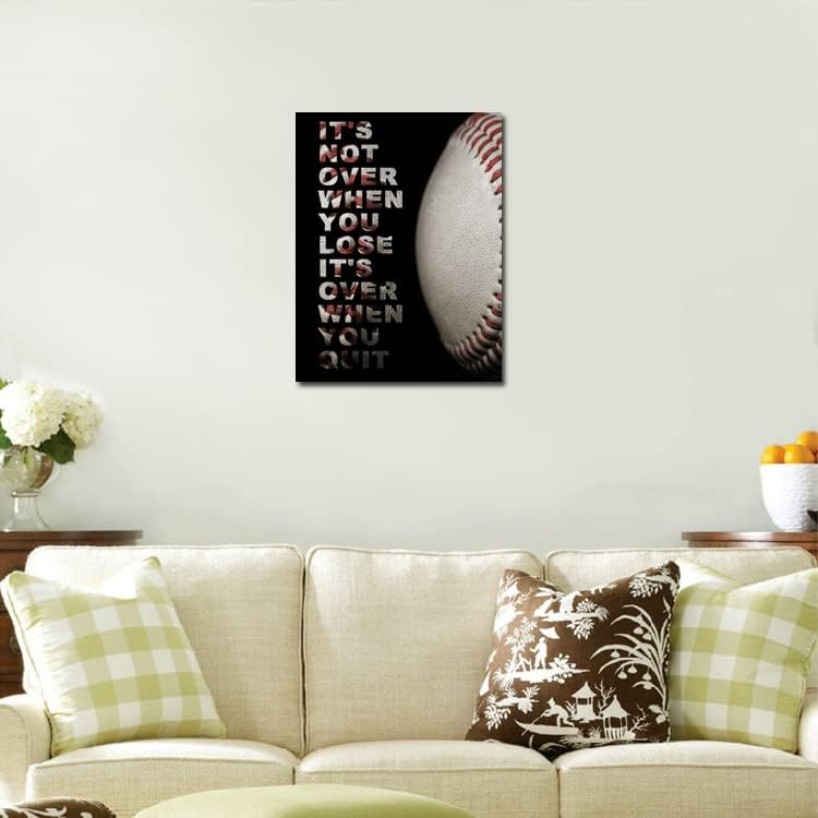 Baseball Quotes Wall Art – Inspirational "It's Not Over When You Lose, It's Over When You Quit" Decor Canvas 3