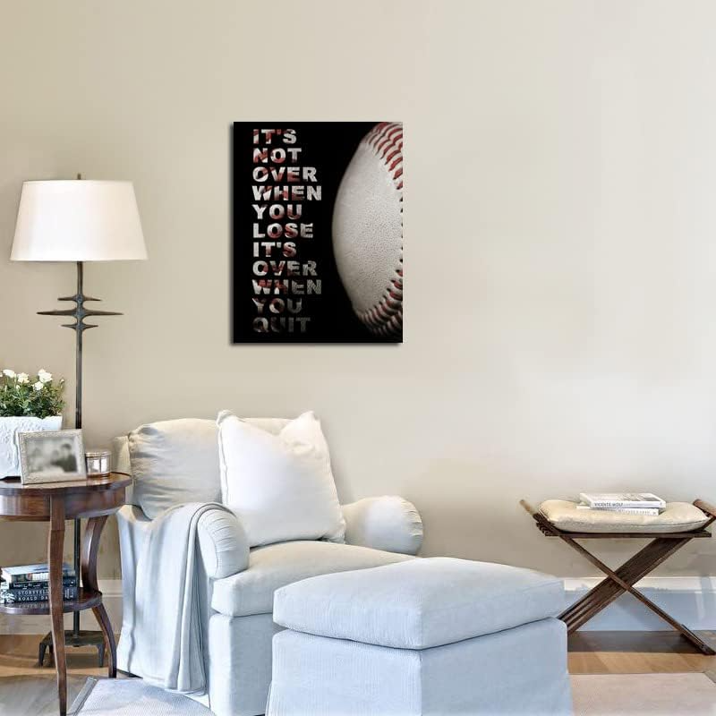 Baseball Quotes Wall Art – Inspirational "It's Not Over When You Lose, It's Over When You Quit" Decor Canvas 5