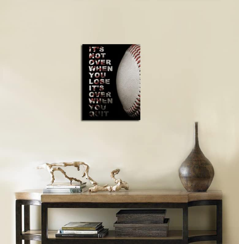 Baseball Quotes Wall Art – Inspirational "It's Not Over When You Lose, It's Over When You Quit" Decor Canvas 4