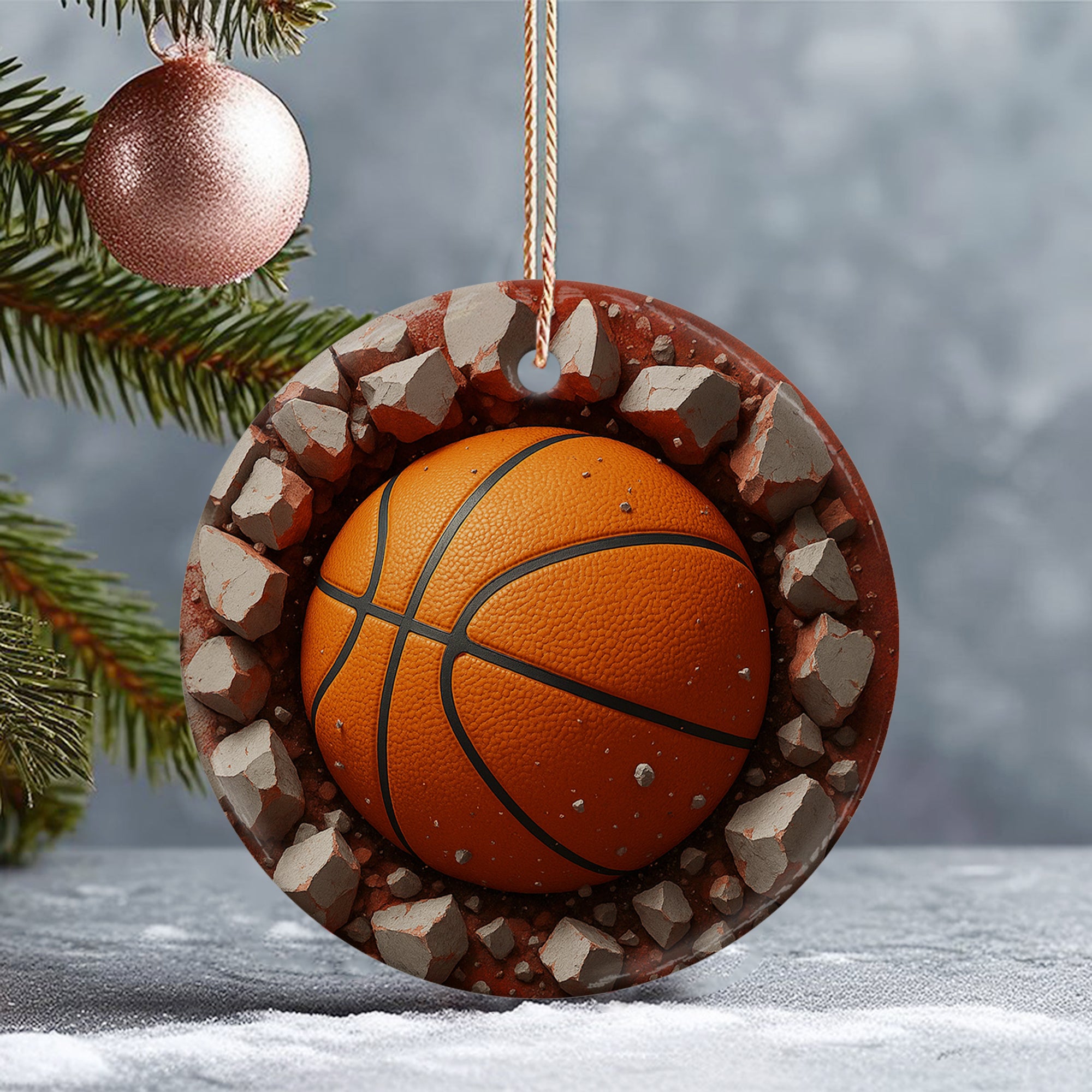 Christmas Tree Xmas Indoor Decor, Sport Gift Exchange Holiday, Basketball Break Through Acrylic Ornament