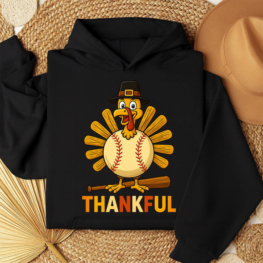 Thanksgiving Turkey Baseball Hoodie – Funny Thankful Fall Sports Fan Gift Hoodie