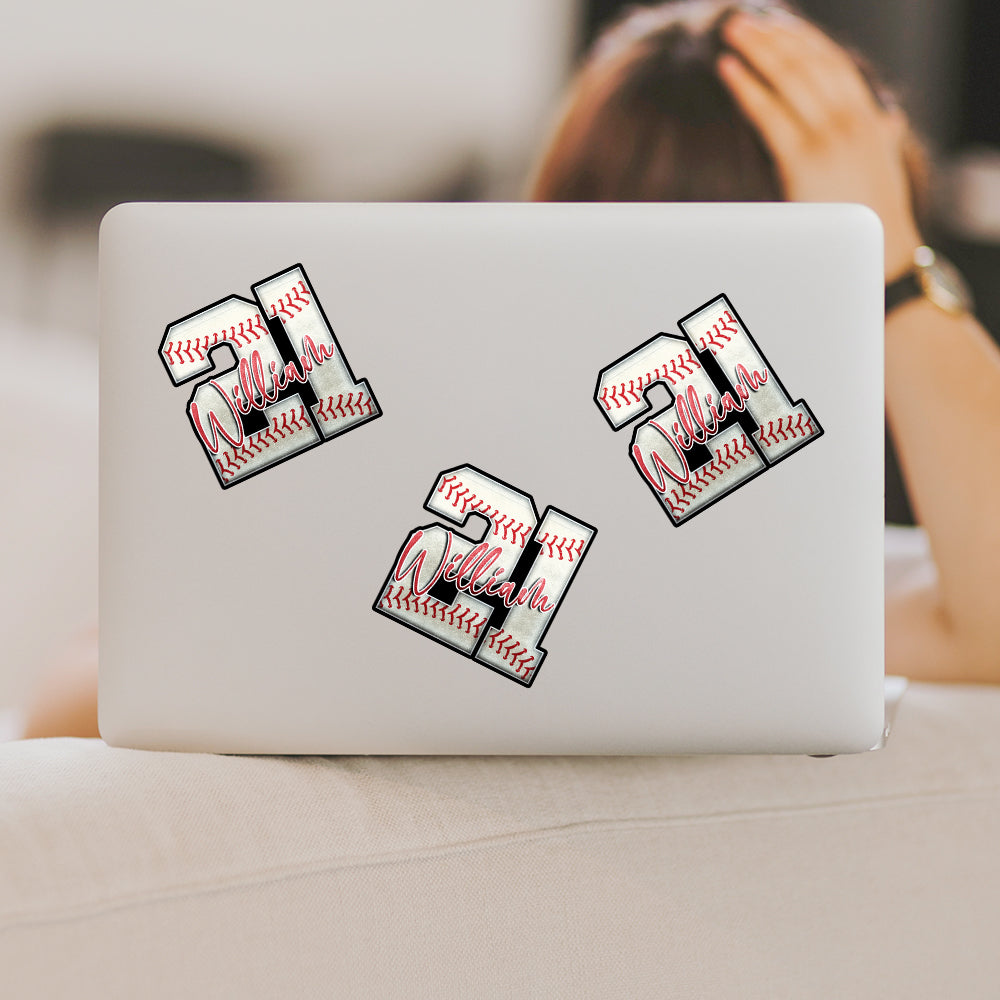 Custom Baseball Sticker – Your Name & Jersey Number Vinyl Decal 6