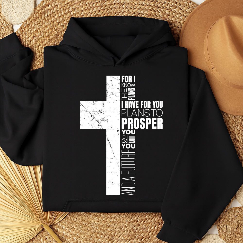 Jeremiah 29:11 V-Neck Hoodie – Christian Bible Verse Cross Faith Apparel, Inspirational Scripture Gift for Youth, Men, Women Hoodie