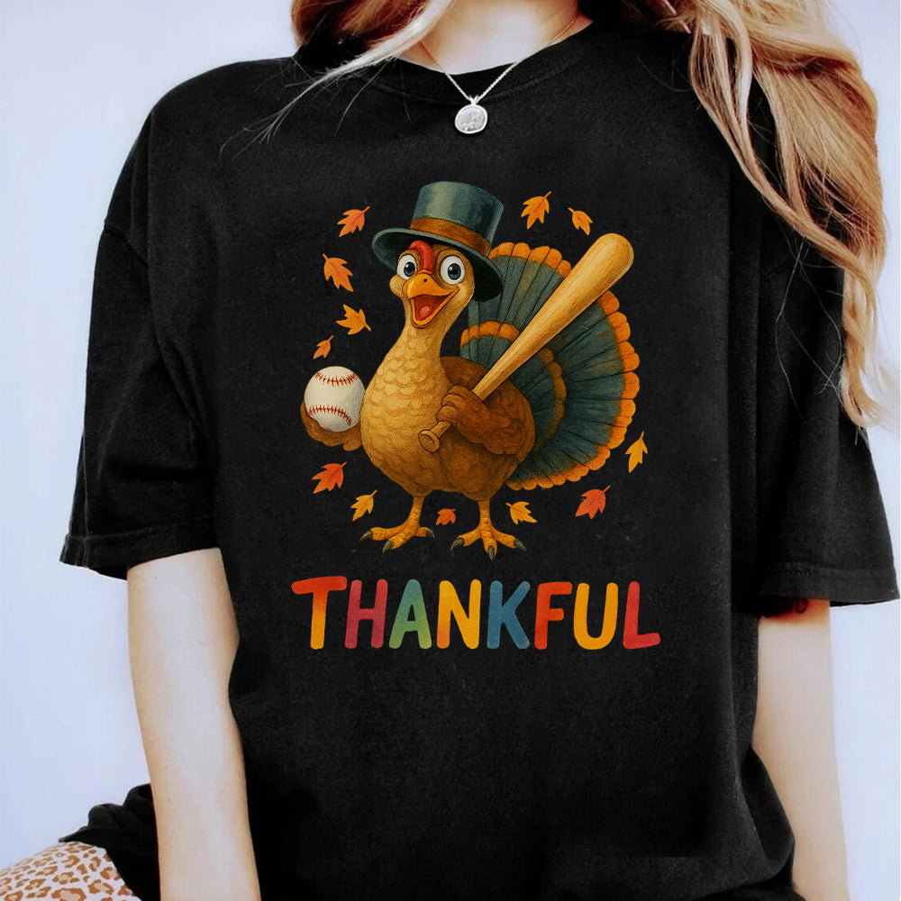 Thanksgiving Turkey Baseball T-Shirt – Funny Thankful Fall Sports Fan Gift T-Shirt 3