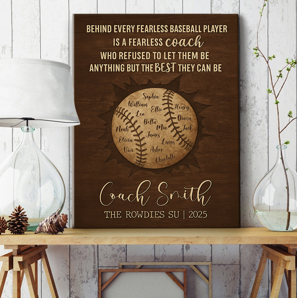 Personalized Baseball Coach Gift – Custom Team Names Thank You Plaque – Rustic Sports Keepsake Wall Art Canvas