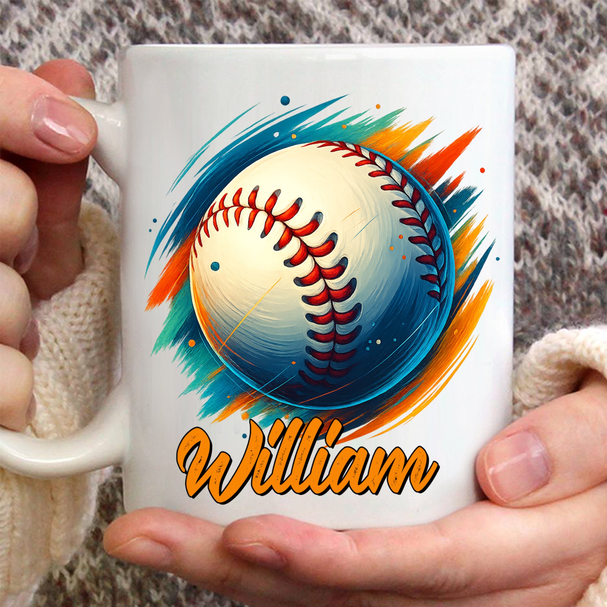 Personalized Baseball Coffee Mug 11oz 15oz, Baseball Sport Team Mug, Customized Baseball Coach Mug, Vibrant Baseball Watercolor Mug