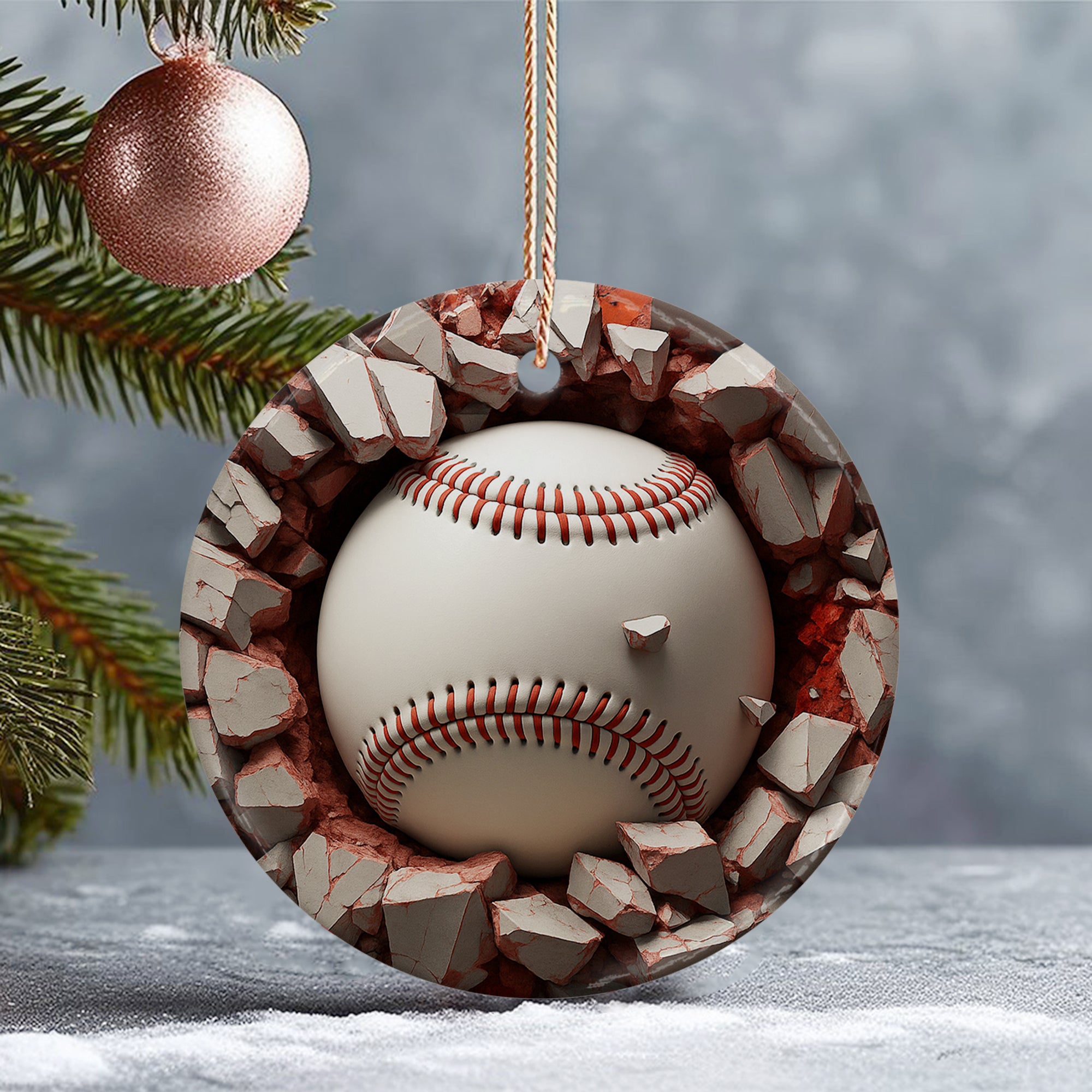 Christmas Tree Xmas Indoor Decor, Sport Gift Exchange Holiday, Baseball Break Through Acrylic Ornament