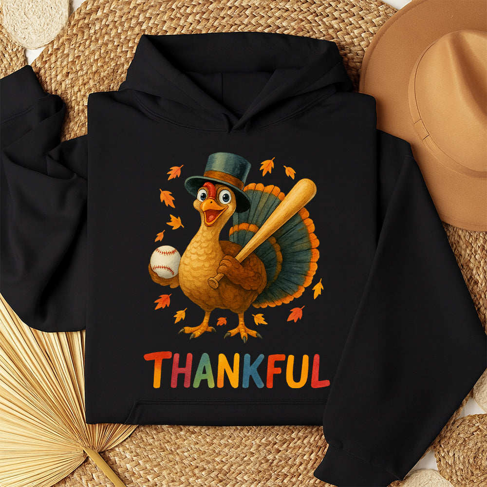 Thanksgiving Turkey Baseball Hoodie – Funny Thankful Fall Sports Fan Gift Hoodie
