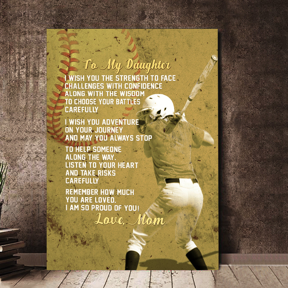 Personalized To My Daughter Baseball Poster Canvas Vintage Wall Art Custom Name Baseball Gifts Sports Room Decor