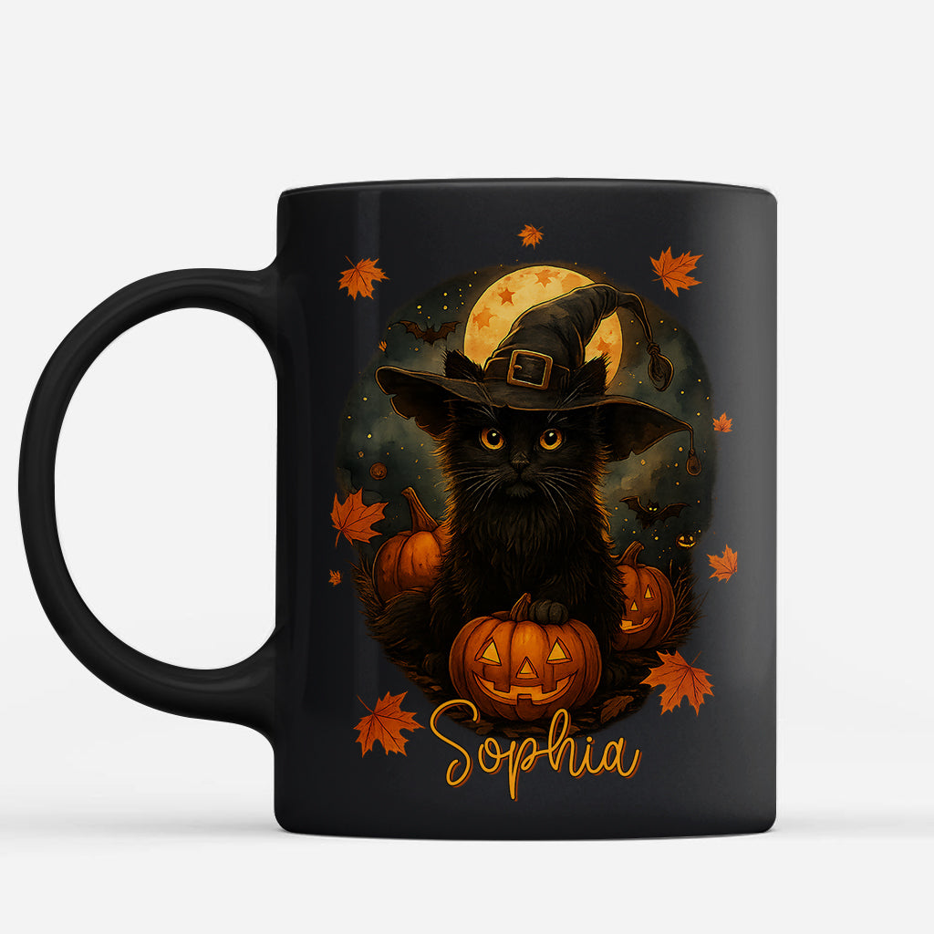 Personalized Black Cat Halloween Pumpkin Coffee Cup – Cute Spooky Fall Gift for Cat Lovers, Autumn Halloween Mug