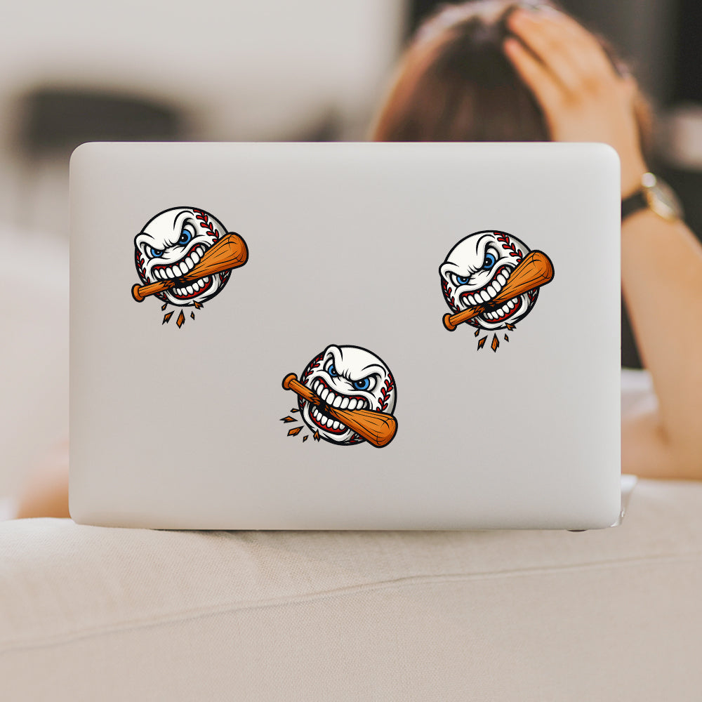 Angry Baseball Cartoon Biting Bat Sports Art Illustration Sticker 4