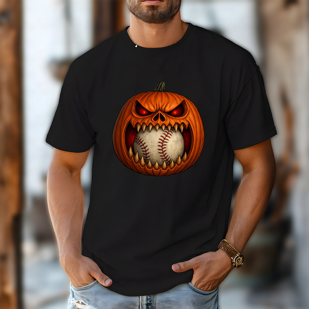 Scary Pumpkin Baseball Face Shirt, Baseball Halloween Costume Tee, Spooky Pumpkin Baseball Outfit, Funny Halloween Party Gift T-Shirt