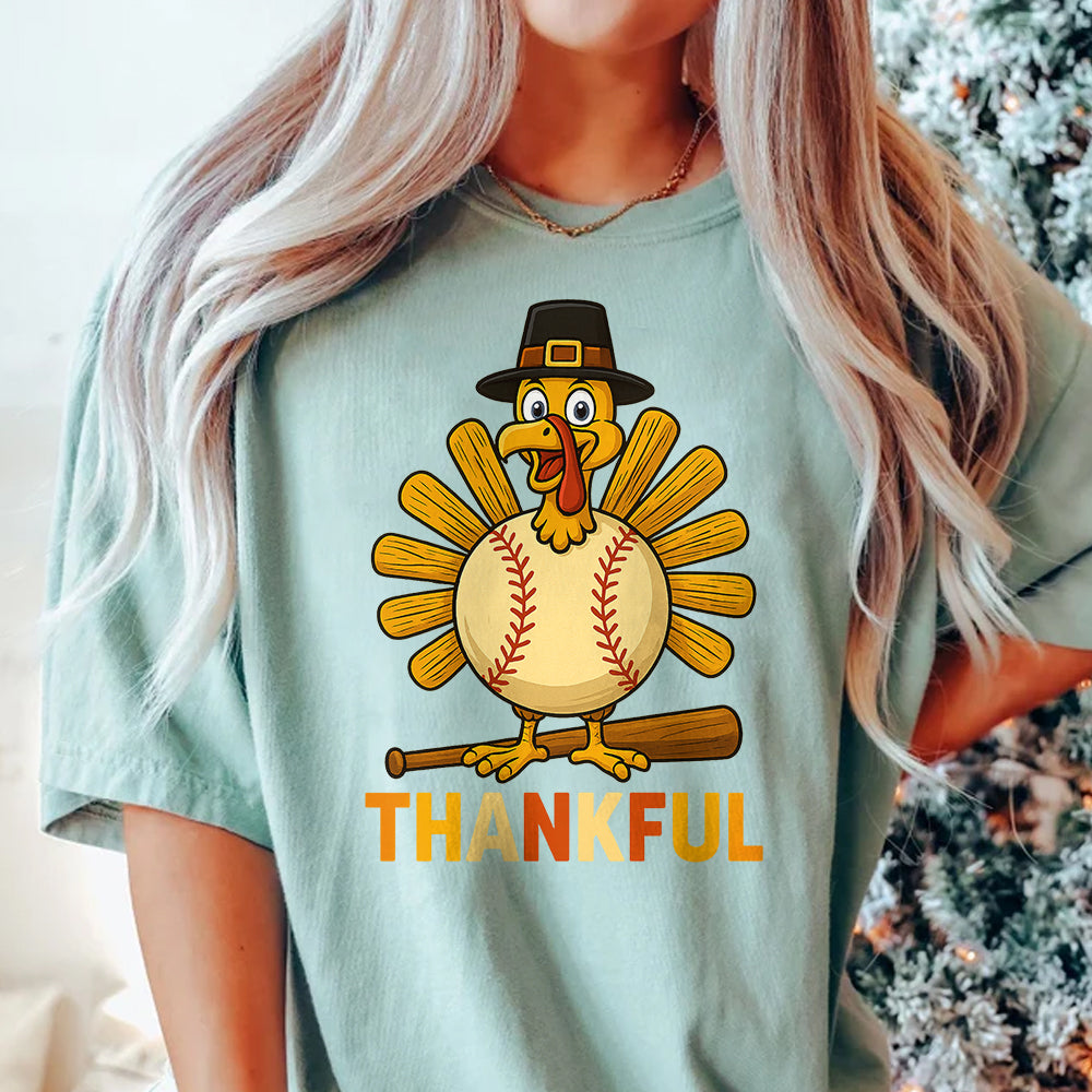 Thanksgiving Turkey Baseball T-Shirt – Funny Thankful Fall Sports Fan Gift T-Shirt 3
