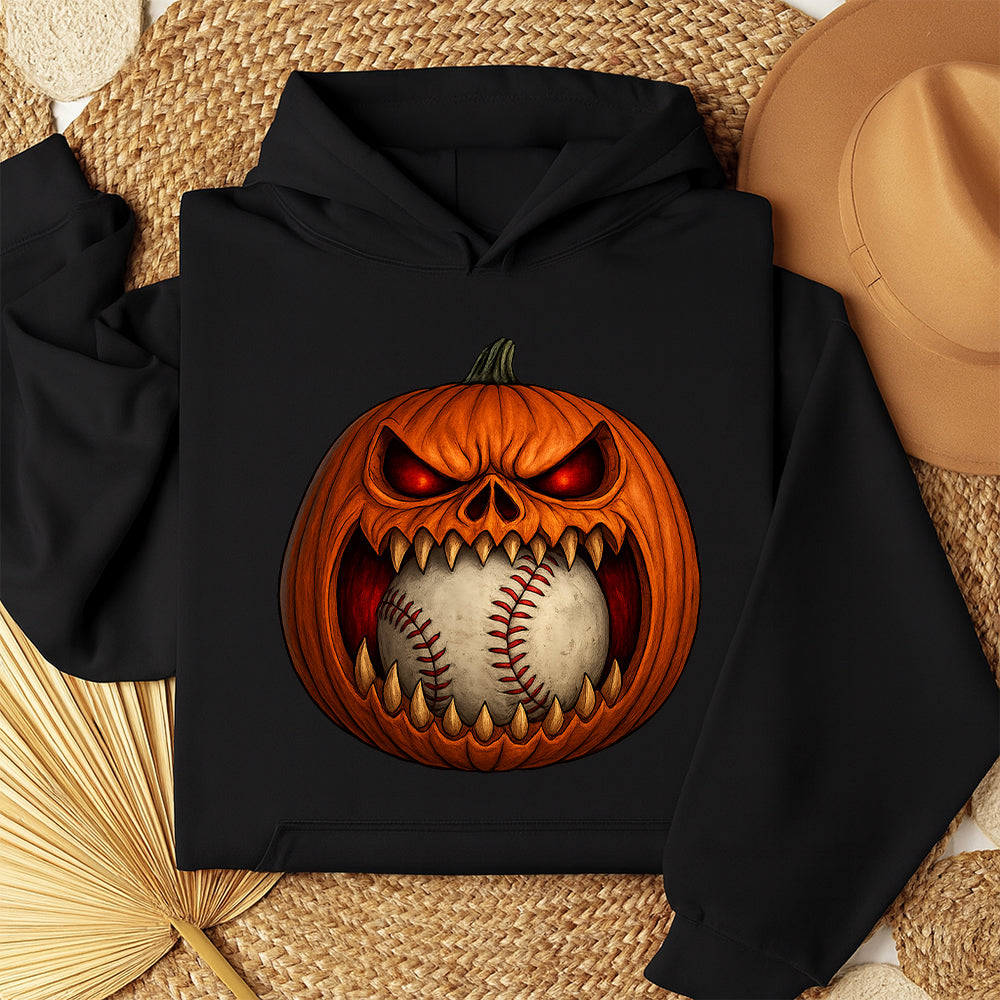 Pumpkin Softball Scary Face Baseball Halloween Hoodie
