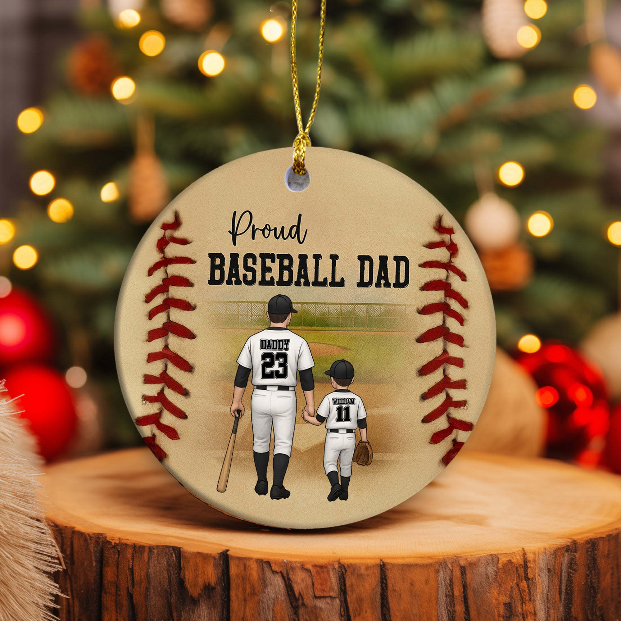 Personalized Baseball Dad Custom Circle Acrylic Christmas Ornament