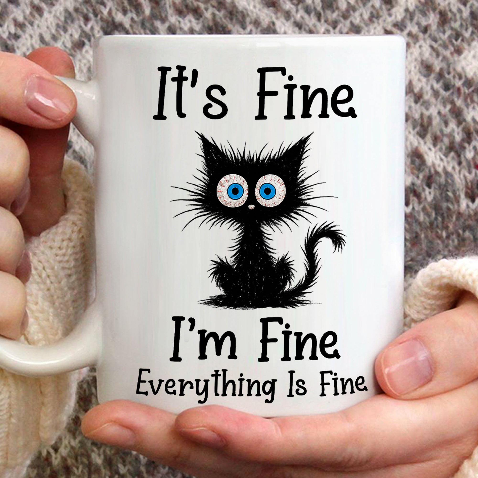 It’s Fine I’m Fine Everything Is Fine Black Cat Mug – Funny Sarcasm Mug, Cute Cat Lover Gift, Humor Coffee Mug 5