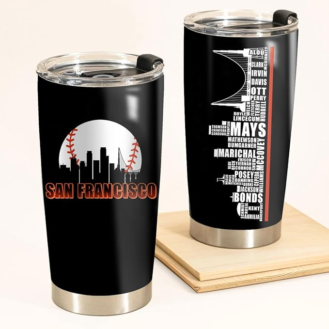 San Francisco City Skyline Legends Baseball Insulated Coffee Mug with Lid Stainless Steel Fans Gift Tumbler 20oz - TU14