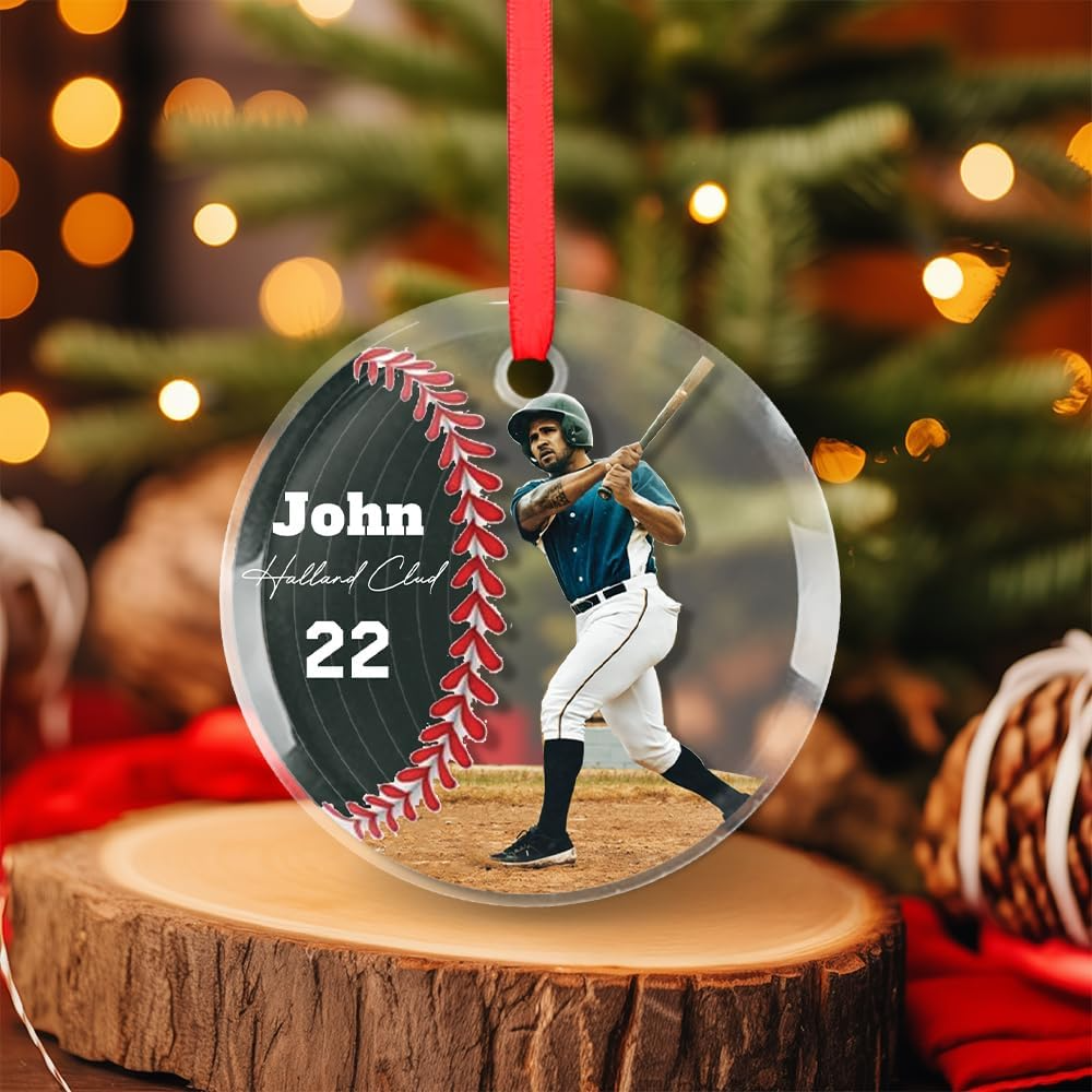 Personalized Baseball Player Glass Ornament, Baseball Coach Gifts, Sport Lover Decorations, Xmas Tree Hanging Ornament, Housewarming Keepsake Ornament