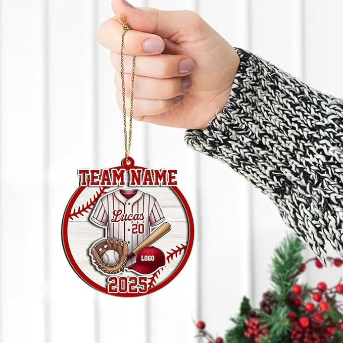 Personalized 2 Layered Custom Christmas Baseball 3D Engraved Hanging Decor Gift Acrylic Ornament - OR38 3