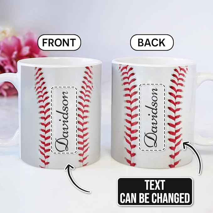Personalized Baseball Coffee Mug Cup Gift for Baseball Lovers Women Men Coach Sports Fans Birthday Christmas Mother's Day Father's Day Ceramic Mug - MU01