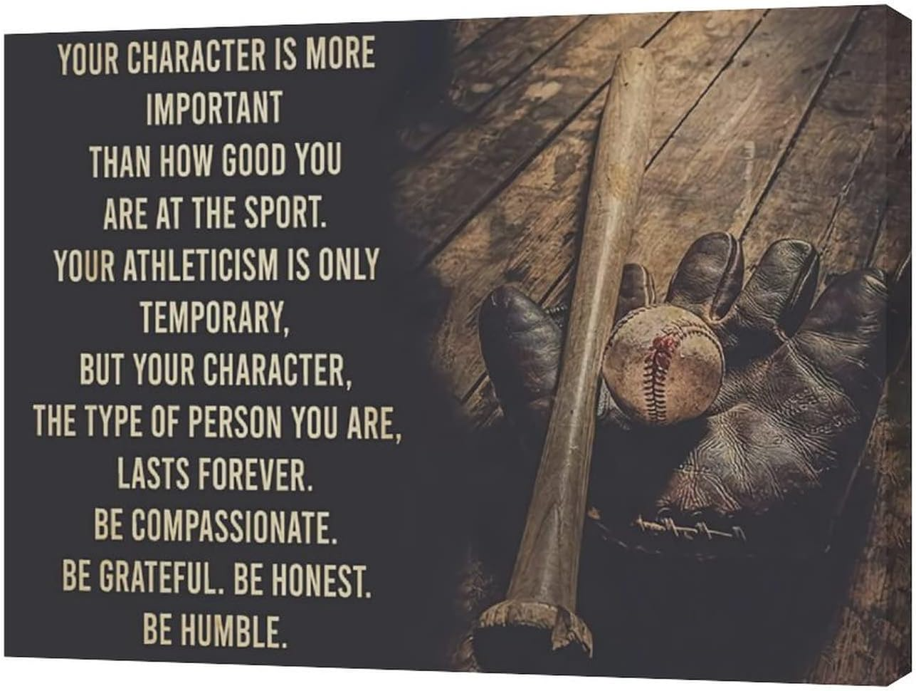 Baseball Wall Art Retro Vintage Motivational Sports Canvas Prints Painting Inspirational Quotes Framed Artwork for Bedroom Office Classroom Home Decoration Canvas