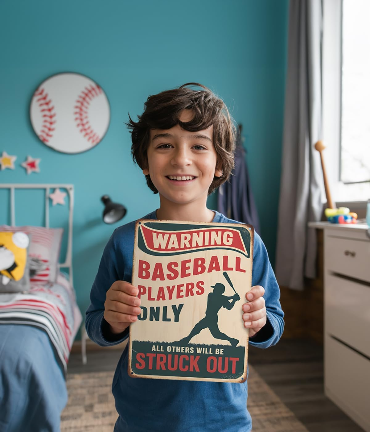Baseball Room Decor Sign for Boys Cool Baseball Gifts for Kids 8-12 Bedroom Wall Art Sports Decorations and Accessories Metal Sign 3