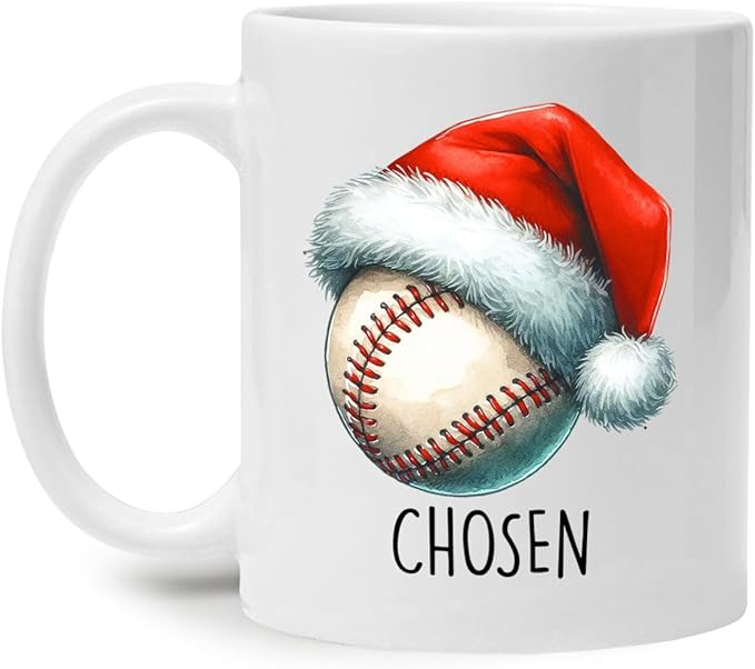 Custom Name Baseball Lovers Xmas Coffee Tea Travel Cup Personalized Sport Christmas Gift Baseball Ball Wearing Santa Hat Ceramic Mug - MU02