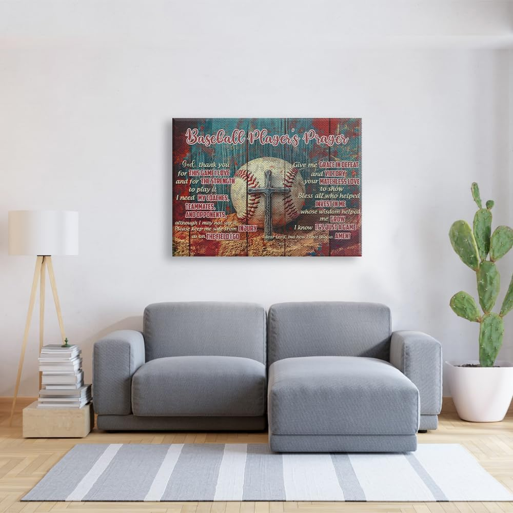 Baseball Player's Prayer Wall Decor Canvas Art Print Home Decor Pictures for Bedroom Living Room Bathroom Office Framed Ready to Hang Canvas