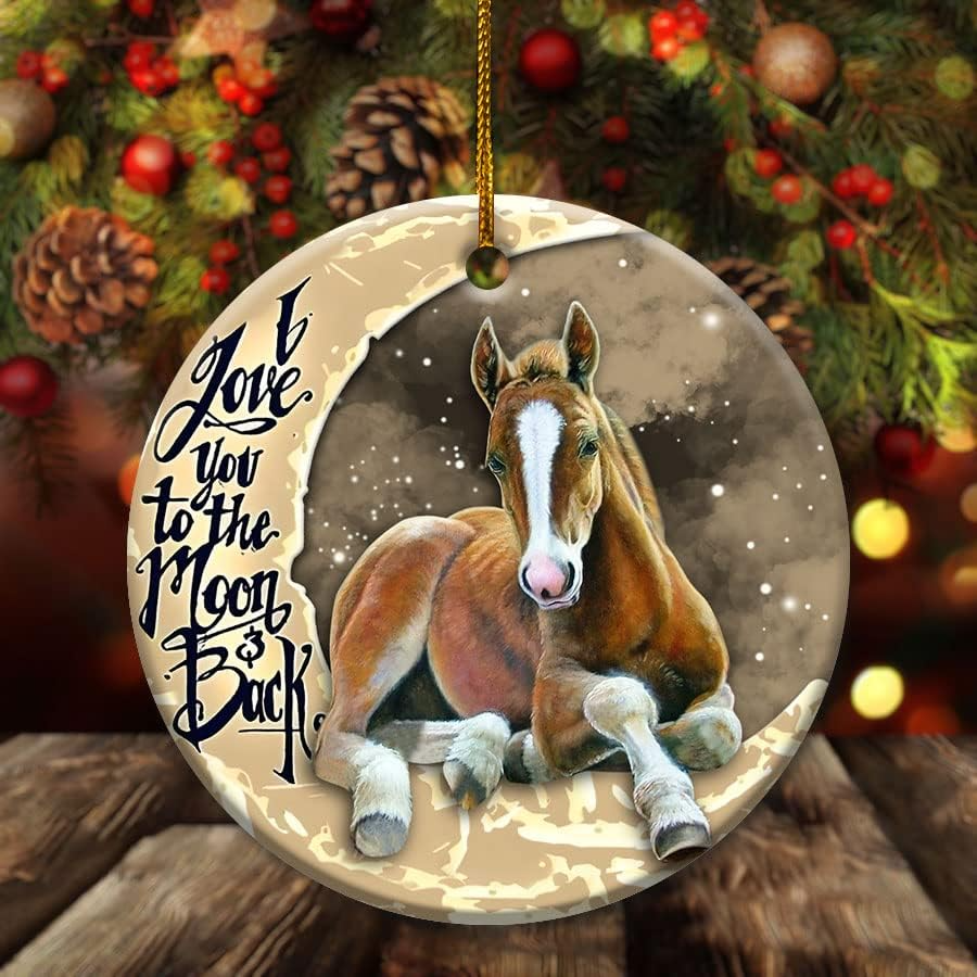 2025 Christmas Ornament Horse I Love You to The Moon and Back Xmas Tree Hanging Decor Gift for Horse Lovers Acrylic Ornament - OR06