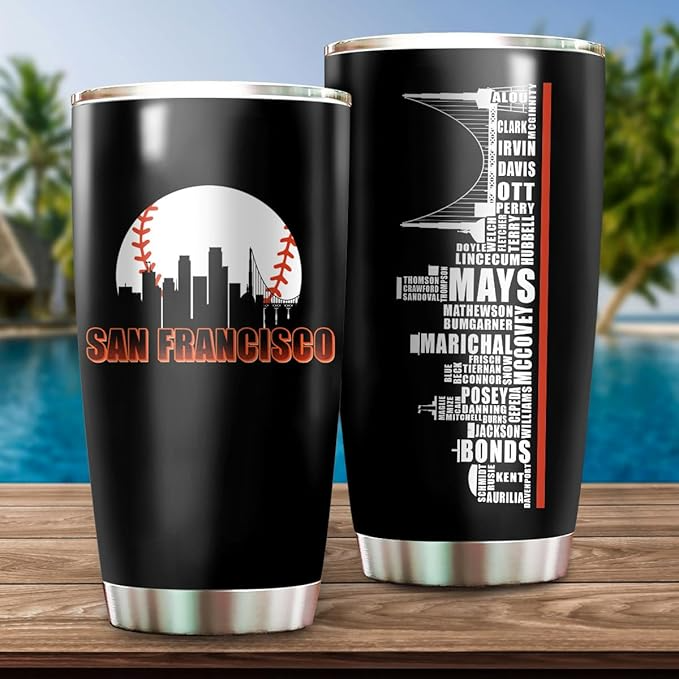 San Francisco City Skyline Legends Baseball Insulated Coffee Mug with Lid Stainless Steel Fans Gift Tumbler 20oz - TU14 4