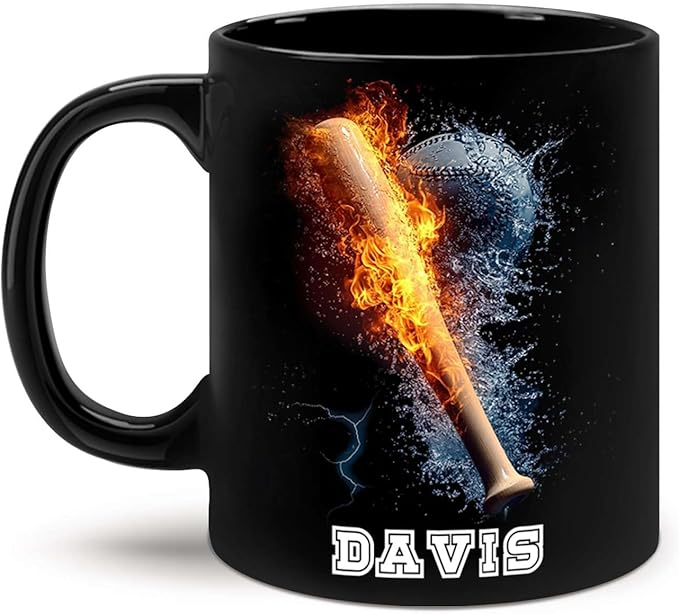 Novelty Baseball Stick Custom Name Sports Player Personalized Coffee Cup Black Ceramic Mug - MU03