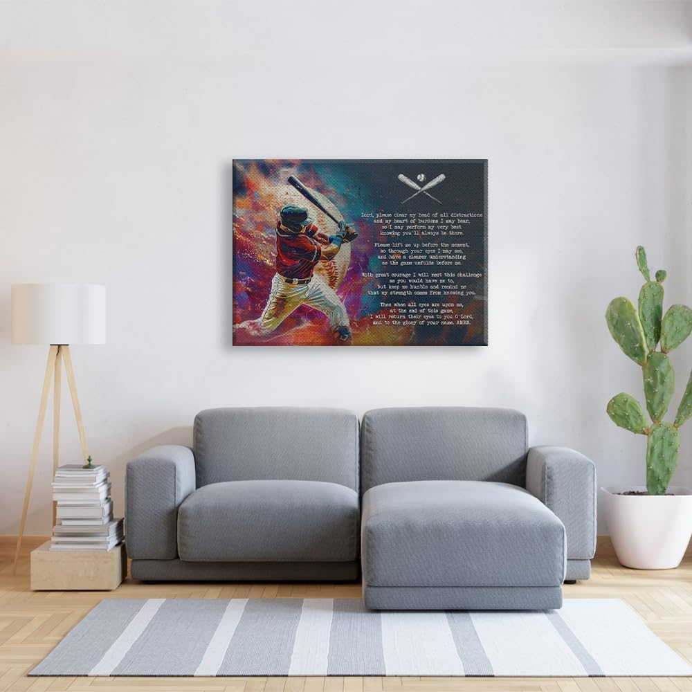 Baseball Prayer Bible Wall Decor Canvas Art Print Home Decor Pictures for Bedroom Living Room Bathroom Office Framed Ready to Hang Canvas