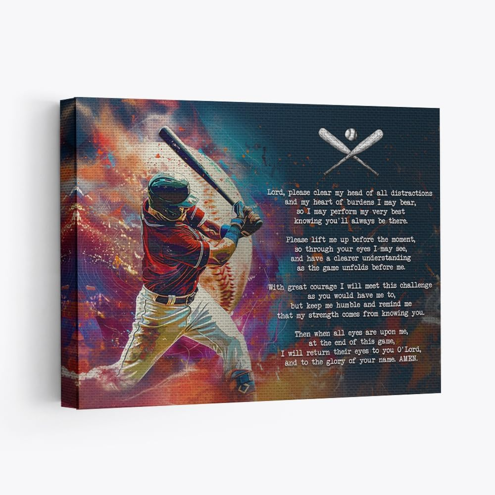 Baseball Prayer Bible Wall Decor Canvas Art Print Home Decor Pictures for Bedroom Living Room Bathroom Office Framed Ready to Hang Canvas