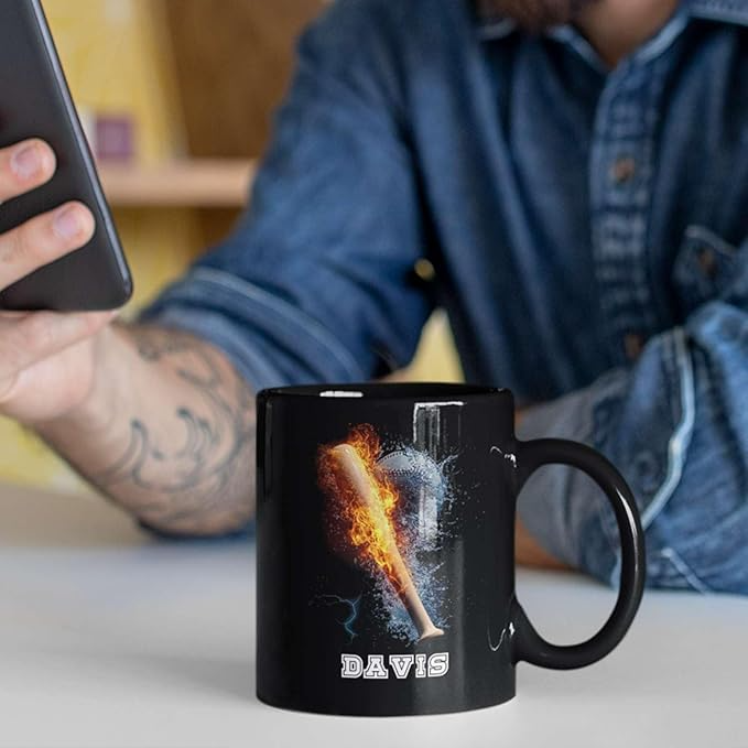 Novelty Baseball Stick Custom Name Sports Player Personalized Coffee Cup Black Ceramic Mug - MU03 5