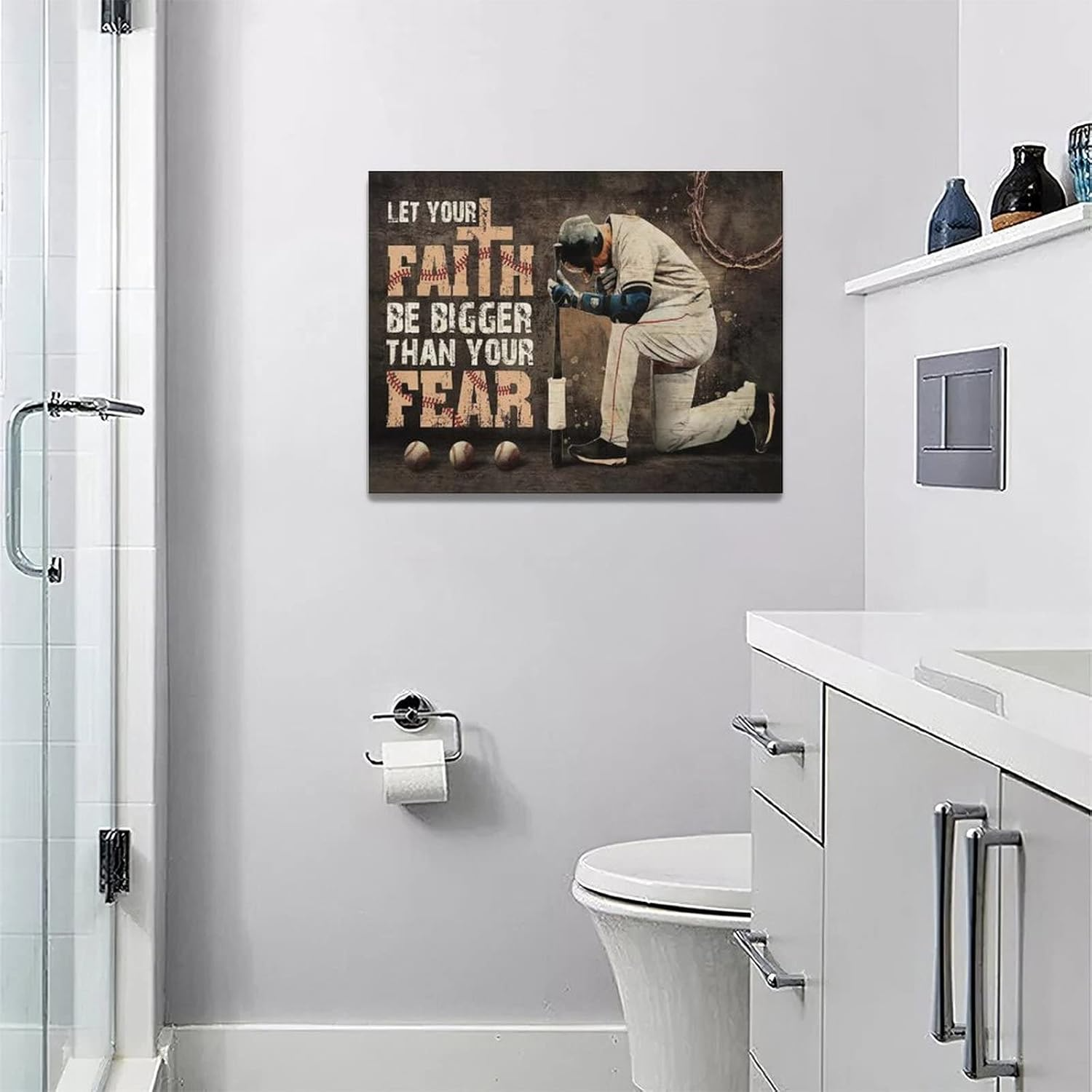 Christian Baseball Wall Art Sport Poster Inspirational Quotes Pictures for Teen Boys Room Bedroom Playroom Gym Baseball Decor Framed Canvas 3